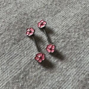 Pink Flower 12G Barbell Piercings